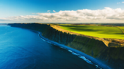 Spectacular Cliffs and Azure Sea Landscape on a Sunny Day Coastal View