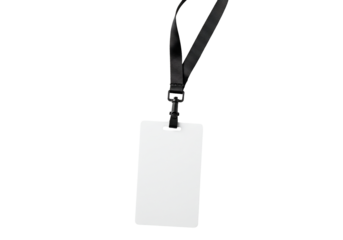Blank white identification card with black lanyard clean minimalist design transparent background