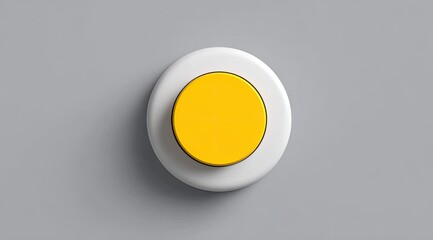 A bright yellow circle button sits on top of a white circle platform, all on a muted gray background