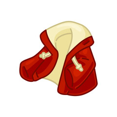 Cartoon Red Autumn Coat Illustration. Warm red coat with beige lining drawn in flat cartoon style. Colorful illustration on plain background.