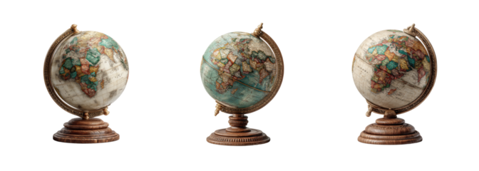 Vintage Earth Globe PNG set for Global Business and Travel Inspiration Isolated on Transparent backround