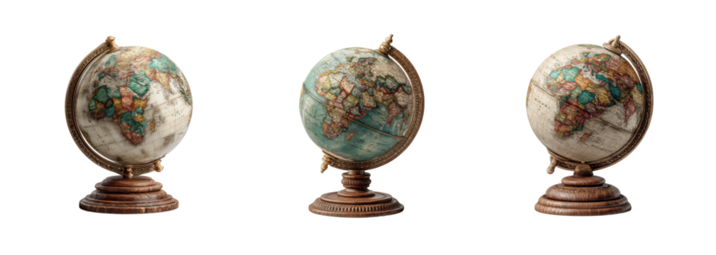Vintage Earth Globe PNG set for Global Business and Travel Inspiration Isolated on Transparent backround