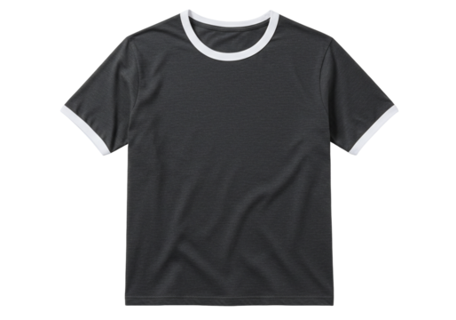 Dark gray t shirt with white trims clothing mockup apparel template simple design casual wear vector graphic isolated transparent background