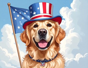 Patriotic golden retriever portrait (1)