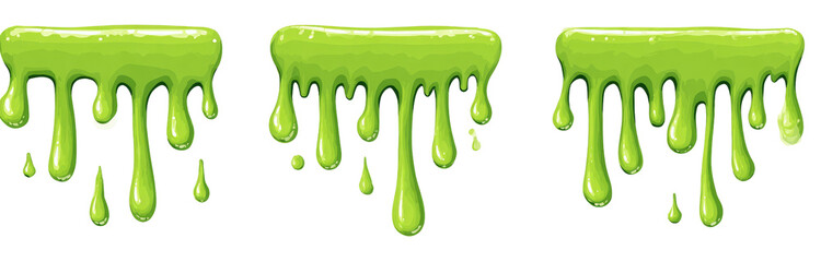 Three dripping blobs of vibrant green goo
