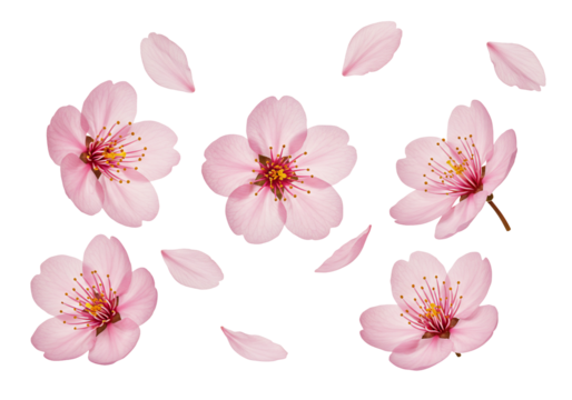 Pink flowers falling petals spring blossom floral design
