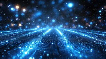 Illuminated Digital Road of Shimmering Blue Light Particles