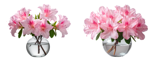 Pink Azalea Flowers in Glass Vase, isolated on transparent background  PNG