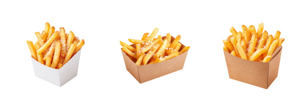 Golden Crispy French Fries PNG set With Salt and Sauce Isolated on Transparent backround