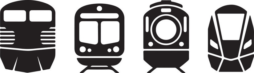 Front View Silhouette Train Collection Vector Illustration Transportation Railroad