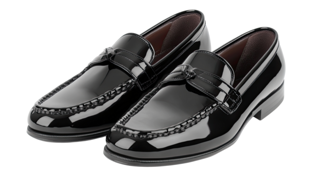 Black leather loafer shoes, black leather loafer footwear, black leather loafer fashion design, stylish men’s shoes for apparel catalogs and lifestyle campaigns - Powered by Adobe