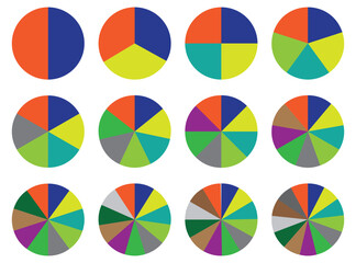 Fototapeta premium Pie Charts Displaying Proportions. Colorful infographic diagram collection.