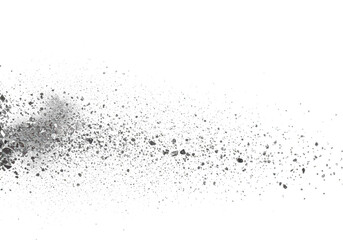 Gray dust particles exploding and scattering on transparent background