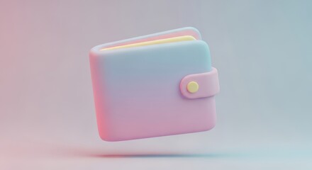 Pastel wallet with a button on a pink and blue gradient background