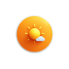 Circular icon, bright orange, depicts sun and small cloud.  3D effect