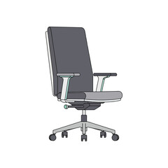 A modern ergonomic office chair with a high back and adjustable armrests, presented in a clean, isolated illustration.