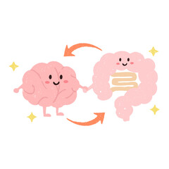 手描きのかわいい腸脳相関のイラスト　シロフチ付き