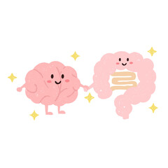 手描きのかわいい腸脳相関のイラスト　シロフチ付き