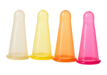 Four colorful nipple shields isolated on transparent background