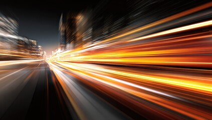 City street at night, blurred by motion, vibrant streaks of light
