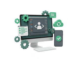 Computer programming and cloud technology concept isolated on transparent background