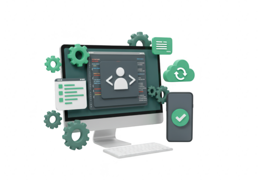 Computer programming and cloud technology concept isolated on transparent background