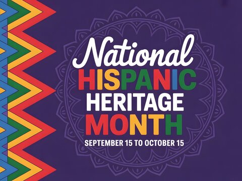 National hispanic heritage month text with dates on a purple background and zigzag pattern - Powered by Adobe