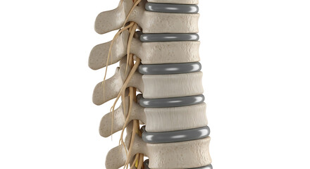 Closeup view of human lumbar spine vertebrae with intervertebral discs, isolated on white background
