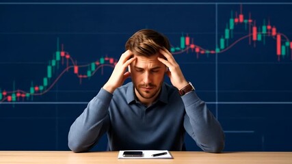 Young businessman stressed while analyzing financial charts on tablet in modern office environment - Powered by Adobe