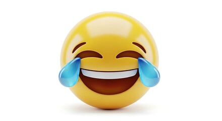 Fototapeta premium 3D Render of Laughing with Tears Emoji Icon Symbolizing Joy, Humor, and Happiness on White Background