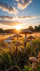 Mushrooms at sunset