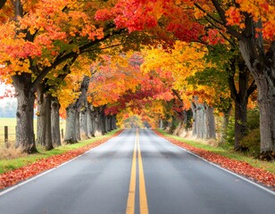 Scenic Autumn Road with Colorful Fall Foliage