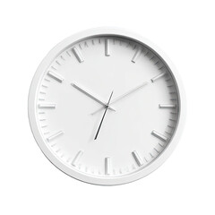 A simple, white wall clock, showing the time