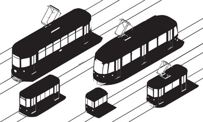 Isometric Tram Collection Vector Illustration Urban Transport Public Transit Ride