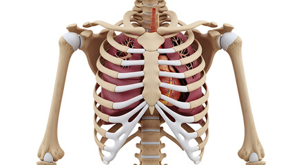 Human rib cage protecting internal organs isolated on white background