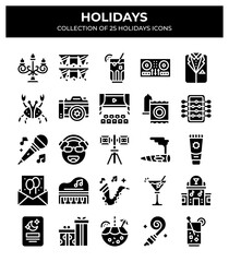 Holidays. Collection of 25 Festive Icons for Parties and Celebrations