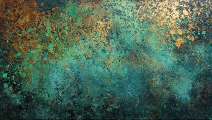 Abstract textured surface with teal and gold flecks