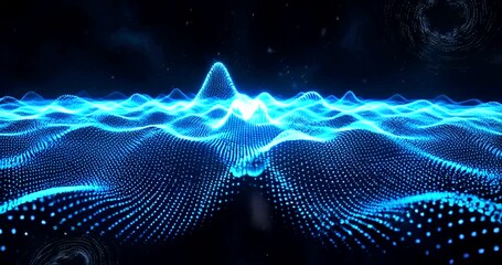 Abstract blue wave particles animation background, futuristic technology visualization - Powered by Adobe