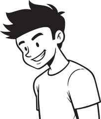 Handsome Man Black and White Illustration Vector Image Male Portrait Fashion Sketch Line Art Design