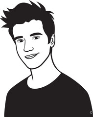 Handsome Man Black and White Illustration Vector Image Male Portrait Fashion Sketch Line Art Design