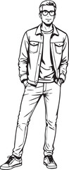 Handsome Man Black and White Illustration Vector Image Male Portrait Fashion Sketch Line Art Design