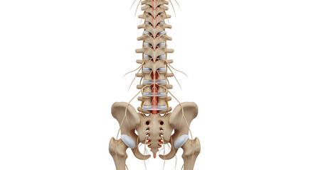 Anatomical illustration of the human lumbar spine and pelvis isolated on white background