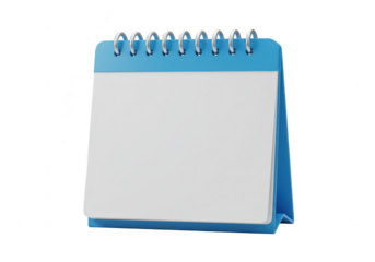Blank notepad with blue spiral binding isolated on transparent background