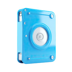 Fototapeta premium 3D rendering of a light blue, rectangular, storage device. A white disk is centrally visible