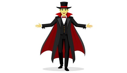 A cartoon magician in vampire attire