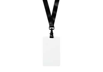 Blank white identification card with black lanyard transparent background
