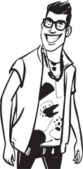 Handsome Man Black and White Illustration Vector Image Male Portrait Fashion Sketch Line Art Design