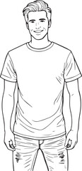 Handsome Man Black and White Illustration Vector Image Male Portrait Fashion Sketch Line Art Design