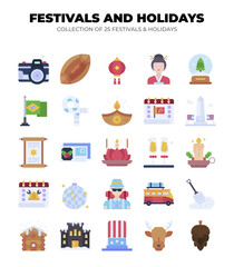Festivals and Holidays. Collection of 25 Unique Icons