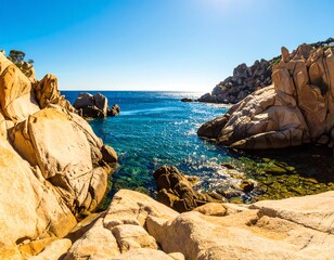 Sunny coastal rocks and turquoise water
